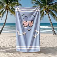 1pc Cute Cartoon Character Beach Towel - Soft, Light Blue With White Stripes, Perfect For Sunbathing And Picnics, Beach Accessories Playful Design Durable Fabrics Beach Essentials