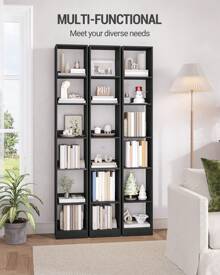 Hzuaneri Bücherregal, Bücherschrank,Würfelregal,Modernes offenes Regal aus Holz, Aufbewahrungsregale und Präsentationsregale für Wohnzimmer, Home Office, Schlafzimmer, 6-Tier, Schwarz