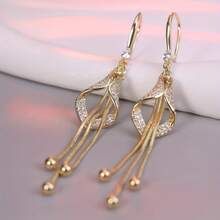 Elegant Crystal Tassel Earrings, Zinc Alloy Long Drop Earrings With Synthetic Diamonds, Brass Ear Pins, Suitable For Women 14 Years Old And Above - 金色 - 查看 2