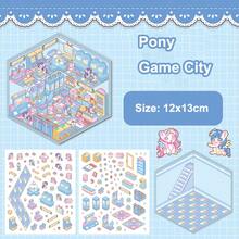 可爱动物卡通 3D 场景贴纸全系列，DIY 房屋贴纸，3D 可爱微型场景贴纸，适合成人儿童缓解压力打发时间 - 彩色 - 查看 15