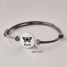 Customize Bracelets For Girls Boys Adjustable Braided Rope Stainless Steel Bangle New Born Personalized SOS Gift - Butterfly Disc Bracelet - View 3