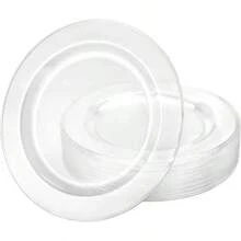 Tablesettings 30 Count Premium Quality Heavyweight 10.25 Inch Plastic Plates China Like Wedding And Party Dinnerware, Plastic Dinner Plates, Crystal Clear, 30 Count - Crystal Clear - View 1