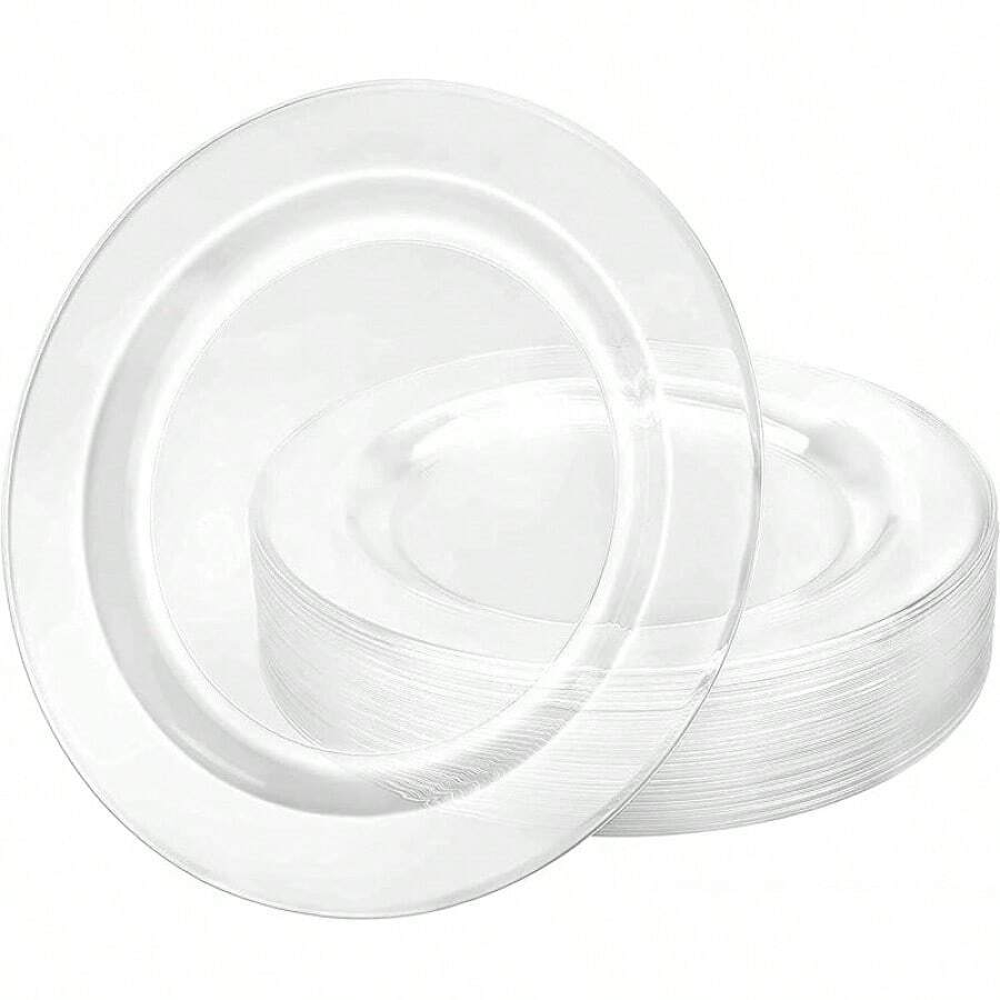 Tablesettings 30 Count Premium Quality Heavyweight 10.25 Inch Plastic Plates China Like Wedding And Party Dinnerware, Plastic Dinner Plates, Crystal Clear, 30 Count - Crystal Clear - View 1