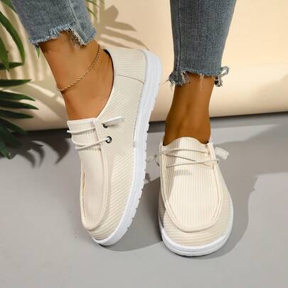 Women's Comfortable Walking Flats Four Seasons Low-Top Lace-Up Casual Shoes Non-Slip Round Toe Fabric/Lined/Insole Solid Elegant Loafers Lightweight Slip-On Canvas Comfortable Low-Top Casual Shoes