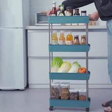3/4-Tier Kitchen Storage Cart - Space-Saving Narrow Rolling Storage Rack With Hooks, 360° Swivel Wheels, Slim Sliding Shelves, Suitable For Home, Bathroom, Living Room, Office And Apartment Multi-Function Rolling Cart - Multicolor - View 4