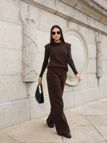 Women Sweater Co-Ords - Rust Brown - View 4