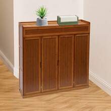 Shoe Cabinet With 4 Shutter Doors,7 Tier Shoe Storage Cabinet With Tall Compartment For Boots,Free Standing Shoe Rack Storage Organize For Closet, Living Room, Bedroom, Brown - 1 - Xem 7