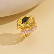 1pc Luxurious Fashion Evil Eye Pearl Tassel Ring, Exaggerated Personalized Alloy Ring With Pearl Tassel Design - Suitable For Daily Wear, Festivals, Parties, And Banquets