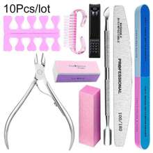 10 件套 100/180 号专业美甲锉、缓冲海绵块刷、指甲剪套装、带角质层钳、推刀、指甲钳、手指分离器、美甲套装、UV 凝胶抛光工具 - 彩色 - 查看 9