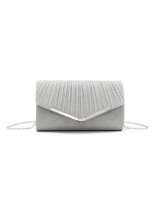 Pleated Flap Chain Metallic Shiny Square Handbag