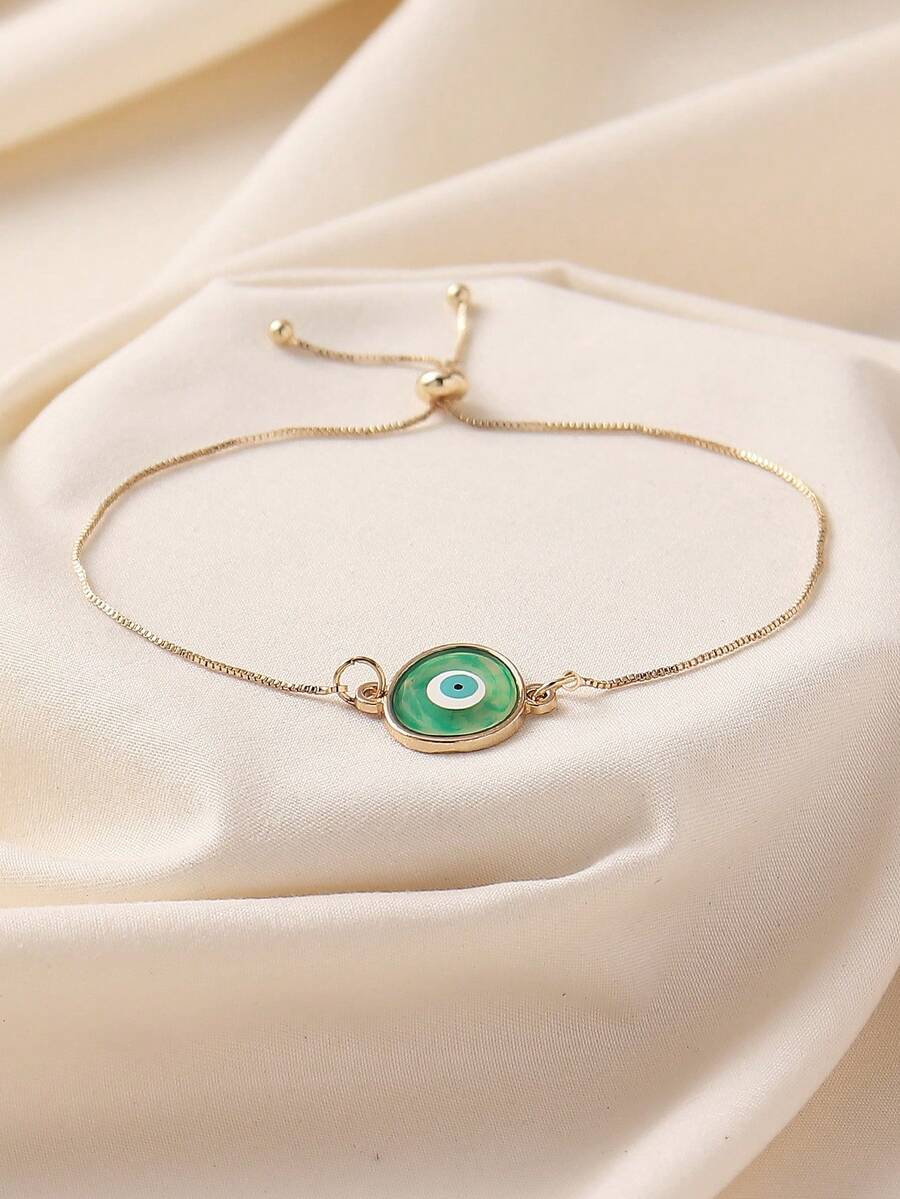 1 件精致恶魔眼不锈钢蜻蜓锆石吊坠可调节铜心手链女士