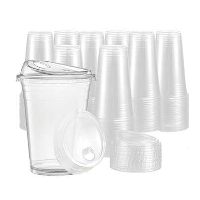 [PET Material Cold Drink Storage Cup]Leak-Proof Sealed Disposable Beverage Cup, Freeze-Safe, 50 Pcs, Disposable Cold Drink Cup With No Straw Suction Cap, Suitable For Coffee, Juice, Cold Drink, Etc., High Transparency, Take-Out Cup