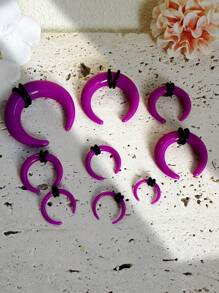 9pcs Punk Earrings Set: Acrylic Colorful Glitter, U-Shape Cattle Horn Pointed Ear Plugs, Piercing Insertion Tool, Body Piercing Threader, Party Jewelry, Suitable For Holidays, Corresponding To The Red Customer