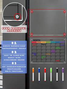 1pc 3D Acrylic Memo Board (6 Magnetic Whiteboard Pens Included), Reusable Dry Erase Magnetic Planner Board For Fridge