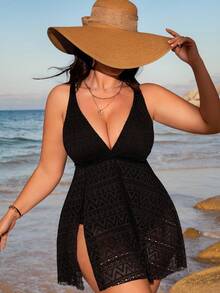 Swim Lushoire Plus Size Women's Solid Color Casual Tankini Swimsuit For Vacation Summer