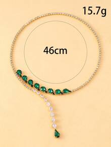 1pc Luxury Emerald Drop Pendant Necklace, Suitable For Women's Party Wear - Silver - View 10