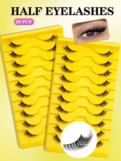 Waloshow 10 أزواج رموش قصيرة وناعمة مزيفة من الحرير الصناعي 3D على شكل عين القطة، رموش طبيعية للمكياج (HA01)