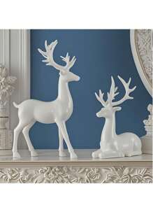 6 Styles White Resin Deer Sculpture Set, Elegant Deer Statue, Holiday Reindeer Carving, Suitable For Home Decor, Living Room, Bedroom, Office