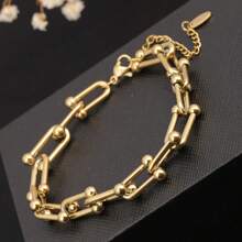 1pc 18K Gold Stainless Steel U-Shaped Horseshoe Ring Accessories For Women, Hip-Hop Style, Suitable For Daily Wear, Gift For Girlfriend, Friend