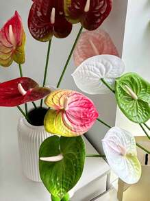 1 件仿真红掌百合花，适用于婚礼办公室派对酒店家居餐桌装饰、情人节、生日毕业礼物 - 彩色 - 查看 2