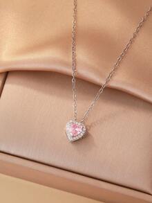 Hihho 1 chiếc vòng cổ Cubic Zirconia hình trái tim màu hồng nhiều màu, dây chuyền xương đòn thanh lịch dễ thương cho phụ nữ, món quà hoàn hảo cho bạn gái, thích hợp cho tiệc tùng và đeo hàng ngày - Bạc - Xem 3