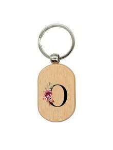 1个黑色字母A-Z花卉图案木质钥匙扣，首字母木质吊坠，创意小礼物，可雕刻，可作包包挂件、木质标签、钥匙扣、戒指、雕刻空白木板、DIY配件、返校礼物 - 杏色 - 查看 19