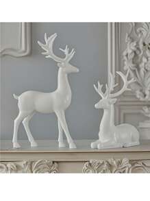 6 Styles White Resin Deer Sculpture Set, Elegant Deer Statue, Holiday Reindeer Carving, Suitable For Home Decor, Living Room, Bedroom, Office