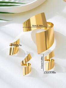 3pcs Teardrop Exaggerated Abstract Geometric Snake Style Ring, Bracelet And Earrings Set For Women, Suitable For Parties, Casual And Romantic Occasions - Gold - View 8