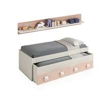 Duehome Cama doble juvenil con estante Kenia