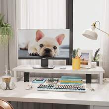 Dual Monitor Stand Riser, 39Inch Large Monitor Stands For 2 Monitors, Computer Monitor Stand, Wooden Desktop Oraganizer Shelf For Office Desk Computer,Laptop,TV - trắng - Xem 3