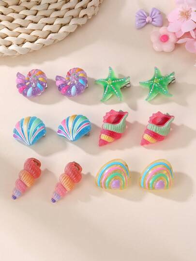 12件套女士发饰度假装饰，时尚波西米亚风彩色海螺、海星、星星、贝壳发夹，适合日常、春夏派对、海滩度假搭配