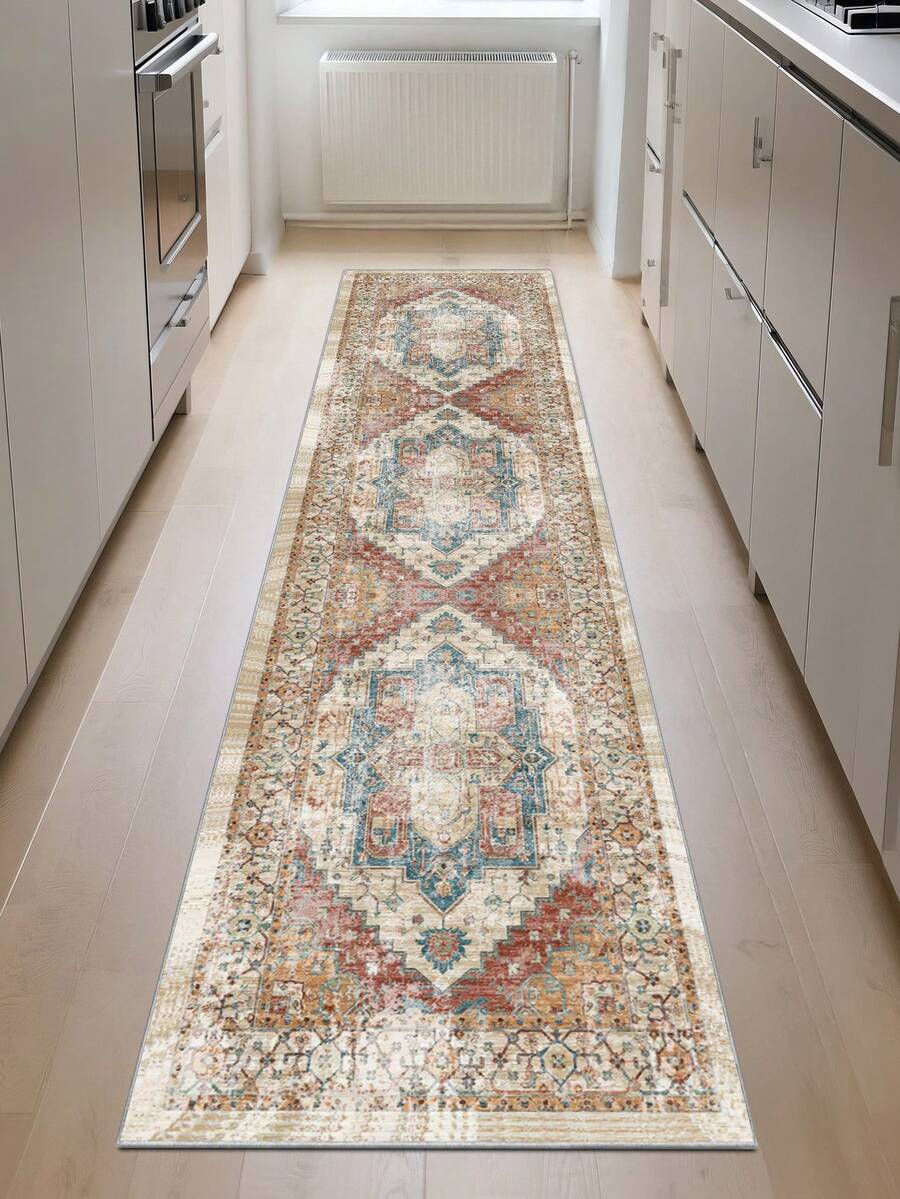 1 pieza Alfombra de área de estilo bohemio gris de terciopelo con cristales, 850g/m², rectangular, antideslizante lavable, decoración del hogar, apta para sala de estar, cocina, comedor, oficina, para todas las estaciones - Gris - Ver 1