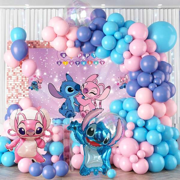 123Pcs Lilo & Stitch Theme Happy Birthday Latex Balloon Set Family Birthday Party Decoration Latex Balloon Photo Background Ornaments