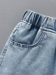 1 pieza Shorts vaqueros de lavado claro de pierna recta casual y vintage para niños preadolescentes