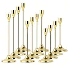 6/12pcs Faux Gold Candle Holders, Cone Shaped, Detachable Candlesticks, Tabletop Decor, Candlelight Dinner, Photo Props, Wedding Anniversary, Home Decoration, Birthday Gift, Suitable For Table Center Pieces, Weddings, Catering, Parties (Candles Not Included)