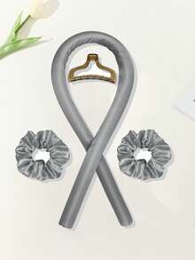 Mcbki 1个灰色免加热卷发器，可重复使用卷发带，无需加热，含发夹，打造柔和波浪，DIY造型工具，适合睡眠、返校和旅行，女士发饰