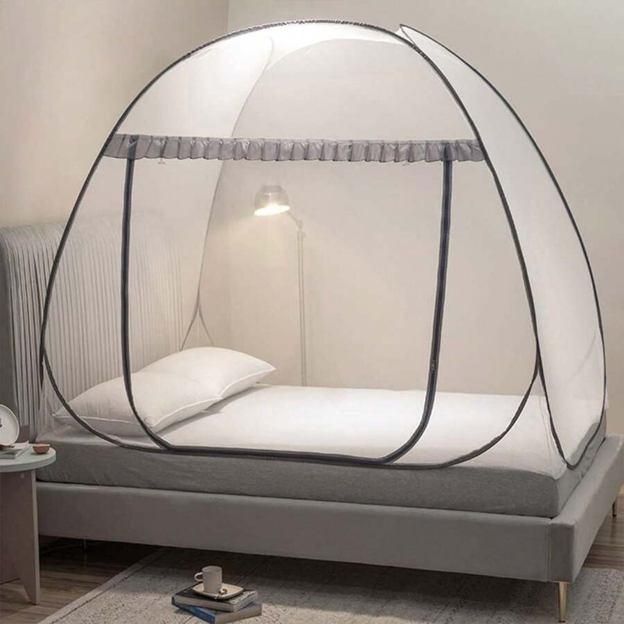 Mosquiteras, artículos excelentes. Mosquitera de tienda de campaña para cama, dosel de cama con red inferior, tienda de campaña con mosquitera para cama de niños niños y niñas, cama, apta para interior y exterior (individual, gris) - Gris - Ver 1