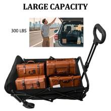 300LB Collapsible Wagon Cart With Foldable Tail Drag & Fixed Handle Clip Outdoor