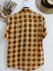camisas social xadrez slim fit tecido viscoe passa facil encolhe um pouquinho - Amarelo - Visão 2