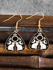 1 对可爱金属水滴月亮猫吊坠耳环，适合女士 - 彩色 - 查看 8