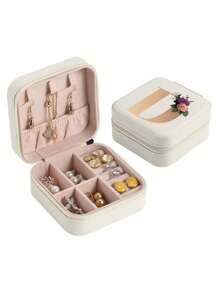 1pc Mini Floral Alphabet Jewelry Storage Box, A-Z Gold Letters, Portable Zipper Travel Jewelry Storage Box, Gift Box For Women, Multi-Function Jewelry Display Stand For Rings, Pendants, Earrings, Necklaces, Etc. - Suitable For Women, Mother, Girlfriend, Valentine's Day Gift Box.