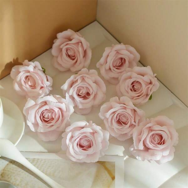 5 Peças/10 Peças/20 Peças Cabeças de Flores de Rosas Artificiais Rosa Claro, Adequadas para Decoração Doméstica, Cabeça de Rosa Artificial e Botão Decoração de Casamento Flor de Pulso da Noiva Flor para Segurar na Mão Material Floral DIY Presente do Dia dos Namorados Caixa de Doces de Casamento Decoração de Bolo de Aniversário Material Pétalas Material para Decoração do Dia dos Namorados Material para Decoração do Ano Novo