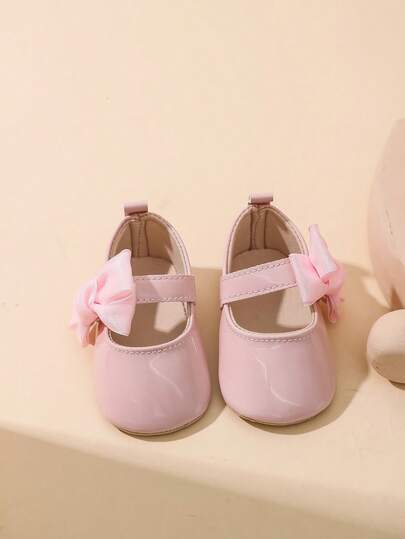 0-1 Year Old Newborn Baby Girls Mirrored PU Butterfly Hook And Loop Design Flat Versatile Crib Princess Shoes, Suitable For Spring & Summer