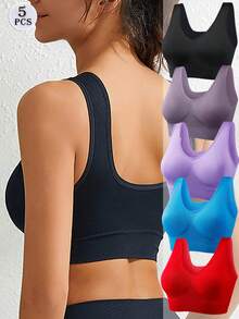 5件套无缝大码运动文胸，纯色 - 彩色 - 查看 6