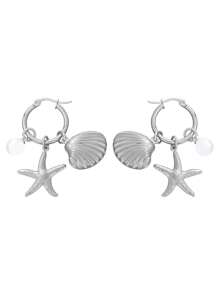1pc Summer Shell Starfish Pearl Earrings Stainless Steel Ocean Style Gold Earrings Jewelry Women Beach Holiday Daily Wear