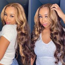 VIOLLY VIOLLY 200 High Density 5x5 Glueless Ombre Lace Front Wig Blended Human Hair Highlights Honey Blonde Body Wave Pre-Cut Lace & Pre-Plucked Hairline For All Ethnicities Realistic Hairpiece | Natural Elegant Look | Natural Appearance