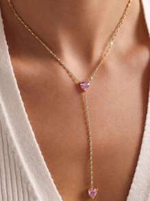 1 pieza Elegante collar gargantilla de moda europea y americana con colgante de corazón doble y decoración con borla