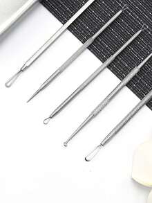 5 PIEZAS Herramientas de extracción de acné, herramientas quitaespinillas, herramientas de eliminación de acné, herramienta extractora profesional de acero inoxidable para eliminar puntos negros, puntos blancos, granos, manchas y espinillas