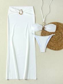 Damen elegantes einfarbiges Spaghetti-Träger ärmelloses Sommer Mode Badeanzug Set