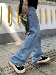 1pc Men's Regular Fit Straight Leg Blue Casual Comfortable Jeans, Suitable For Urban Walking & Outdoor Activities